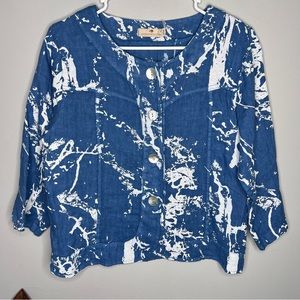 Lands Downunder Blue White Tie Dye‎ Cardigan Button Down Shirt D8
